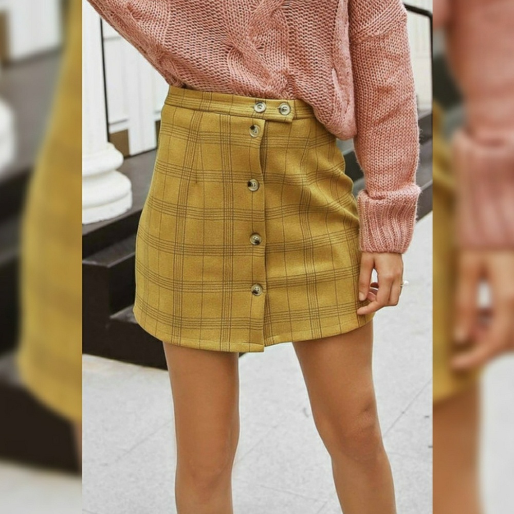 'Sydney' High Waist A Line Button Plaid Mini Skirt